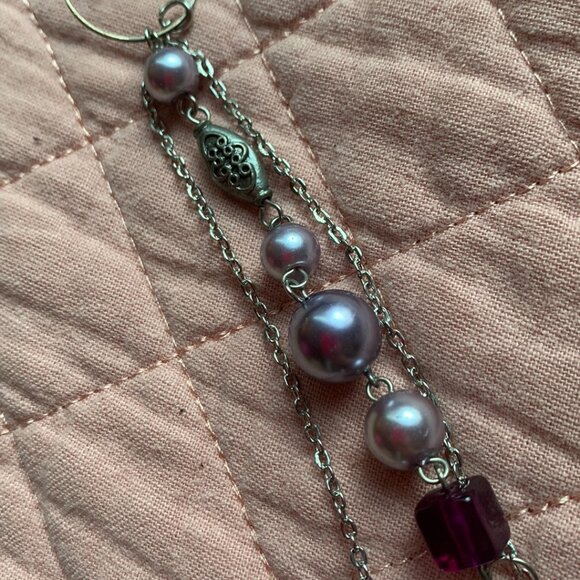 ๐ CREATION - 3 layers necklace - Purple & violet pearl - silver chains - Picture 6 of 10